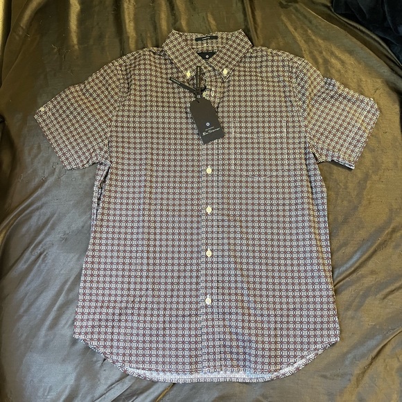 NWT NEW Ben Sherman Linen Shirt Mens Small Stretch Casual MSRP $89 Paisley Print - Picture 2 of 4